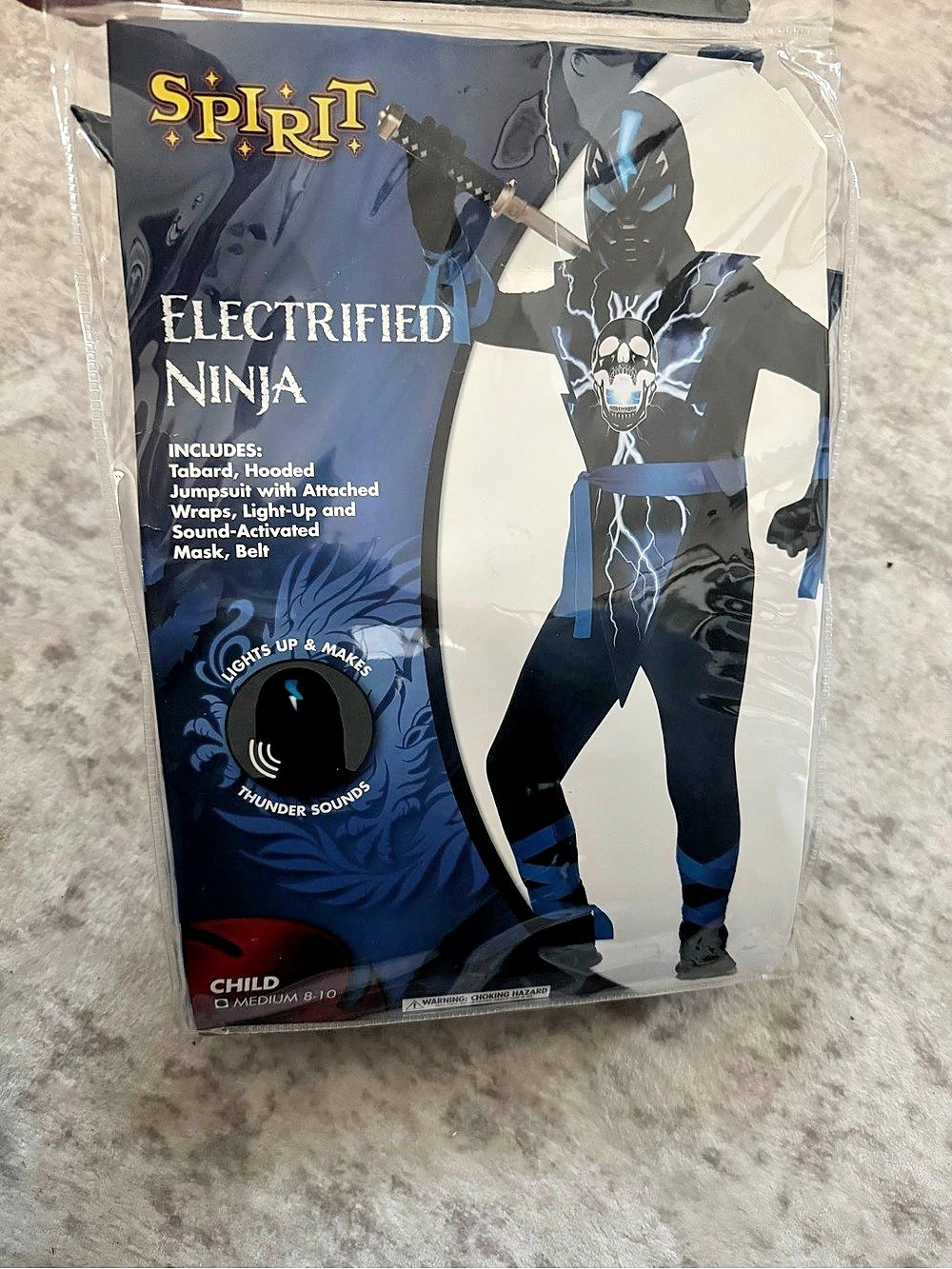 Spirit Halloween Electrified Ninja Costume Boys Medium 8-10 NWT